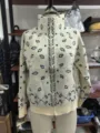 Cozy knit stand collar zip cardigan sweater with unique print, casual and stylish daily wear. - M / Tops / White