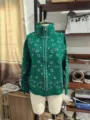 Green paisley knit zip cardigan sweater, stylish long sleeve casual outerwear for women. - M / Tops / Green