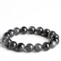 Natural black rutilated quartz round bead bracelet, high quality gemstone stretch jewelry. - 7-7.8mm Single Loop (Approx. 25 Beads) / 4A Grade Lace Black Rutilated Quartz