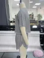 Knit striped pajama set for women, loose short sleeve top and shorts loungewear for spring. - Side View