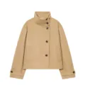 Women stand collar short wool blend jacket coat, elegant casual beige winter outerwear fashion. - XS / Tops / Yellow