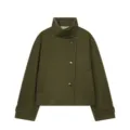 Olive green wool short jacket, asymmetric button stand collar coat variant. - XS / Tops / Green