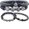 Magnetic hematite stone beaded bracelet set for health and wellness daily wear style. - Magnetic Therapy Bracelet Set