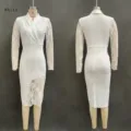 Robe blazer blanche manches longues col à revers dentelle élégante femme taille fine - S / Robes / Blanc