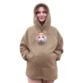 Fleece cat pouch hoodie detail featuring soft warm sherpa fabric and convenient pet pocket. - 4XL / Khaki