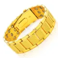 Men's Luxury Gold Tone Magnetic Therapy Bracelet Watch Style Clasp Stainless Steel Link Jewelry - Argyle / Gold