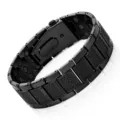 Men black magnetic bracelet wide block link stainless steel wristband health jewelry gift item - Argyle / Black