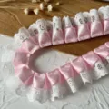 Lolita lace trim pleated pink dot ribbon DIY handmade apparel sewing decorative material - Length 1m Width ~3.5cm / Peach Pink