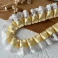 Double layer ruffled lace trim with yellow polka dot ribbon for DIY sewing and apparel decor. - Length 1m Width ~3.5cm / Yellow