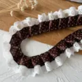 Lolita Lace Trim Brown Polka Dot Double Layer Pleated Ribbon Fabric DIY Craft - Length 1m Width ~3.5cm / Coffee