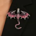 Exquisite enamel rhinestone dragon brooch pin, purple gradient wings, elegant fashion jewelry. - Pink White Diamond Brooch (DZ-275)