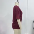 Casual loose solid burgundy off-shoulder short sleeve t-shirt for women, stylish summer top. - S / Tops / Burgundy