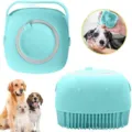 Brosse de bain pour animal en silicone bleu clair, outil de nettoyage et massage pour chien. - Brosse à tête souple moussage facile / Bleu Carré