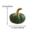 Ceramic pumpkin decor detail view showing height 10.2cm and width 11.3cm dimensions clearly. - Fine-Petal Pumpkins with Golden Stem - Green
