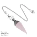 Natural rose quartz crystal pendulum necklace pendant with antique silver flower cap healing - Rose Quartz