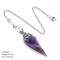 Natural amethyst crystal pendulum with antique silver flower cap and chain, 19x62mm. - Amethyst