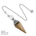 Natural tiger eye hexagonal pendulum necklace with antique silver flower cap for meditation. - Tiger's Eye