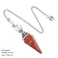 Natural red jasper crystal pendulum pendant with antique silver floral cap and chain. - Red Jasper