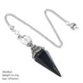 Natural obsidian crystal pendulum pendant hexagonal cone vintage silver yoga meditation - Obsidian