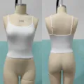 White slim fit camisole detail view, scoop neck tank top with adjustable straps, back display. - Real Photo