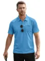 Homme polo manche courte mesh bleu clair avec poche poitrine detail vue style ete - Bleu foncé