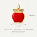 Gold Red Apple Pendant Stainless Steel PVD Plated Rhinestone Leaf Jewelry Charm - Apple Style