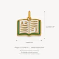 Gold stainless steel book pendant with green enamel, alphabet A Z charm for DIY necklace. - Notebook Style