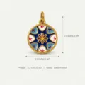 Gold stainless steel round enamel pendant charm for DIY necklace jewelry making supplies. - Red Flower Style