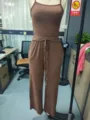 Brown Cami Top and Wide Leg Pants Loungewear Set Casual Summer Two Piece Outfit Variant - XS / Top And Bottom / Front View