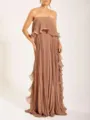 2025 été nouvelle robe longue plissée sans bretelles, élégante robe marron style mode. - Marron Thé au Lait