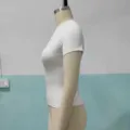 Detailed side view of a solid white basic stretch short sleeve crew neck t-shirt. - XS / Tops / Side View