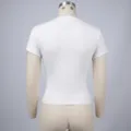 Basic solid color crew neck stretch slim fit short sleeve t-shirt for women summer top - XS / Tops / Back View