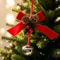 Adorno de campana navideña con lazo de terciopelo rojo piñas para árbol de Navidad. - Estilo Campana Believe Lazo Terciopelo Rojo (款2)