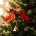 Lindo adorno de navidad campana colgante con lazo de terciopelo y pinos para arbol - Estilo Campana de Bronce Lazo Terciopelo Rojo (款4)