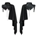 Medieval gothic black PU leather high collar lace-up asymmetrical capelet vampire costume - One Size / Without Cap Style