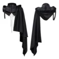 Gothic medieval black cape costume with faux fur hood and lace-up collar for Halloween. - One Size / With Hat Style
