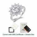 S925 Silver Oval Moissanite Ring Halo Engagement Wedding Fine Jewelry with Gift Box - US 7 / HK 15 / Round Moissanite Ring (3 ct) / With GRA Certificate & Drawer Box