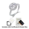 S925 Silver Moissanite Ring Luxury Halo Engagement Ring Sparkling Diamond Jewelry Gift - US 7 / HK 15 / R15322 Round Moissanite Ring with Certificate and Gift Box