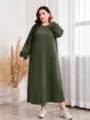 Plus Size dunkelgrünes Grobstrick Longpullover Kleid mit gemütlicher Passform und langen Ärmeln. - 3XL / Kleider / Grün