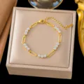 Pulsera de flor de cristal dorada de acero inoxidable cadena elegante variante estilo - 【e2575】interval 3 diamond bracelet gold