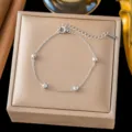Elegante pulsera de cadena con cuentas facetadas minimalista de acero para mujer. - 【e2583-1】4 ball bracelet steel color