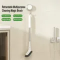 Telescopic crevice cleaning brush with long handle for bathroom floor and tile gaps - White