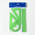 Juego de 4 reglas verdes transparentes de 20cm con regla triángulos y transportador. - Set de 4 piezas / Verde