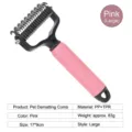 Large pink pet dematting comb, dual-sided stainless steel teeth with PP and TPR handle. - Dematting Comb / Cute Pink-Large