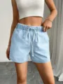 Casual women light blue denim shorts with comfortable elastic drawstring waist design for daily wear. - XS / Bottoms / Light Blue