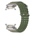 Green silicone watch strap with stainless steel metal connector variant accessory item - Ultra 2 / Army Green