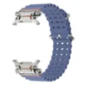 Replacement silicone watch strap with stainless steel connectors and breathable holes for smartwatches. - Ultra 2 / Haze Blue
