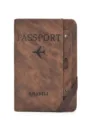 Portafoglio copri passaporto in pelle marrone con banda elastica e fessure per carte. - Marrone scuro