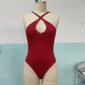 Women cross halter neck slim bodysuit summer sexy low cut sleeveless red one-piece apparel - S / Tops / Red