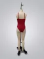 Red halterneck bodysuit detail view showing slim fit and stylish cross strap design. - S / Tops / Red